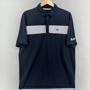 Travis Mathew Golf Polo Shirt 8x8 Logo Athletic Gray Stripe Men's XL Preppy Prep